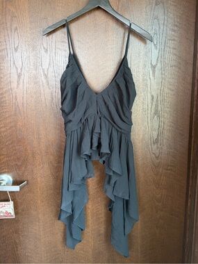 Uncle Studios Black Ruffled Spaghetti Strap Top